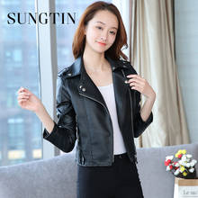 Sungtin Autumn Winter Slim Women Faux Leather Jacket Fashion Punk Moto Biker Cropped Jacket Cool Black Female Outerwear 2024 - buy cheap