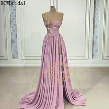Sexy Pink 2021 Evening Dress With Slit Appliques Chiffon A Line Women Formal Dresses Long Evening Gown Vestido De Festa 2024 - buy cheap