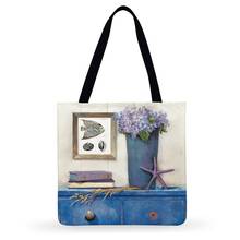 Outdoor Beach Tote Aegean Sea Lavender And Fish Print Tote Bag For Women Casual Tote  Foldable Shopping Bag Ladies Shoulder Bag 2024 - buy cheap