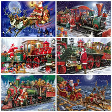 Pintura de dibujos animados de Navidad, diamantes de tren de Santa Claus, 5d decoración del hogar, bricolaje, diamantes de imitación cuadrados, bordado, regalo de Navidad 2024 - compra barato