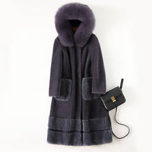 Sheep sheared coat female long section 2019 new fox fur hooded one Haining fur wool coat jacket 2024 - buy cheap