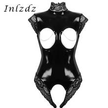 Sexy Womens Lingerie Chestless Bra Bodysuit Wet Look Patent Leather Fetish Porn Costume Open Cup Breast Lace Trimmed Bodysuit 2024 - buy cheap