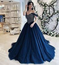Vintage Long Off Shoulder Tulle Burgundy Evening Dresses Beaded Floor Length Corset Back Navy Blue Formal Party Dress for Women 2024 - buy cheap