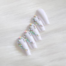 24pcs latest candy long ballet handmade crystal diamond fake nails sexy white 2024 - buy cheap