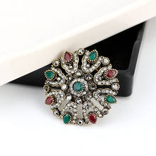 Vintage Turkish Rhinestone Flower Brooch For Women Antique Gold Color Multicolor Resin Round Brooches Broches Party Scarf Pins 2024 - buy cheap