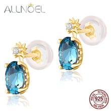 ALLNOEL 925 Sterling Silver Waterdrop Earrings For Women Natural Garnet Blue Topaz Gems Stud Earring Solid Luxury Fine Jewelry 2024 - buy cheap