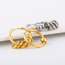 Серьги-кольца в стиле панк, из нержавеющей стали, золотого цвета, в стиле хип-хоп, асимметричные, круглые, для женщин, мужчин, для пар, в подарок 2024 - купить недорого