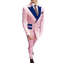 Veiai 2021 botão de ouro azul homem terno para o negócio wear jacket personalizado moda noivo terno casamento formatura smoking blazer com calças 2024 - compre barato