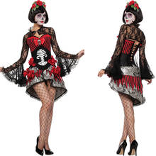 New Adult Skeleton Day of The Dead Costume Women's Sexy Sugar Skull Dia Flower Fairy Halloween ghost vampire bride Fancy Dress 2024 - buy cheap