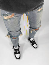 Jeans rasgado masculino skinny fit primavera verão joelho com buracos quebrados hip hop calças com zíper pintado 2024 - compre barato
