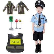 Kids Cosplay Costume Policeman Uniform Baby Girls Boy Children Cops Vest Top Traffic Light Toy Raincoat Halloween Christmas Wear 2024 - buy cheap