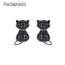 PAG&MAG Cat Silver Stud Earrings Sterling Silver 925 Black CZ Cute Animal Ohrringe Fine Jewelry Female Gift Brincos SE-482 2024 - buy cheap