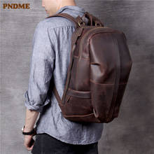 PNDME vintage designer crazy horse cowhide men's large capacity travel backpack outdoor genuine leather women's bagpack bookbag 2024 - buy cheap