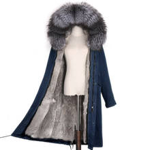 women winter coat X-long waterproof jacket real rex rabbit fur liner casual natural raccoon fur collar hooded woman streetwear 2024 - buy cheap