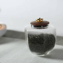 Tarro de vidrio hecho a mano para almacenamiento de té, accesorios para juego de té Kung Fu, latas de sellado para granos de café, azúcar, nueces, tanques con tapa de madera 2024 - compra barato