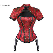 Charmian corselet steampunk feminino sexy, espartilho de top com corpete de aço e busto, jaqueta cincher com tapete para mulheres 2024 - compre barato