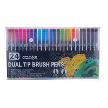 Caneta ponta dupla aquarela de arte, 24 cores, delineador de esboços, design gráfico de mangá, caneta para desenho manual de duas cores 2024 - compre barato