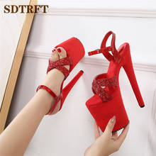 SDTRFT SUMMER Peep Toe Sandals 20cm Thin Heels Platform Buckle Shoes Woman Sequins Wedding Pumps Steel Pipe Dance zapatos mujer 2024 - buy cheap