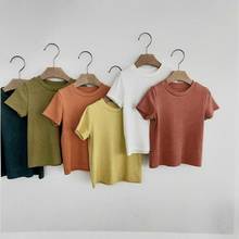 Летняя футболка для мальчиков и девочек хлопковые детские рубашки однотонная Детская рубашка с короткими рукавами одежда для малышей футболка для девочек футболки, JW7811 2024 - купить недорого