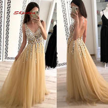 Champagne Luxury Long Evening Dresses Party Weddings Plus Size Women A Line Beaded Tulle Prom Formal Evening Gowns Dresses 2024 - buy cheap