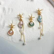 Fashion pearls tassel earrings conch shells earrings female Classic aesthetic asymmetric stud earrings for women Beach jewelry 2024 - buy cheap