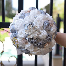 Ramo de flores artificiales de espuma para novia, rosa de seda, color gris y blanco, 9 estilos, para bodas, romántico 2024 - compra barato