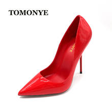 TOMONYE-zapatos de charol rojo para mujer y niña, calzado de tacón fino especial, sexy, para club nocturno, bombeo, talla grande y pequeña, 45,46 2024 - compra barato