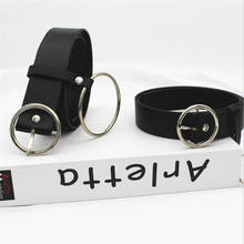 Cinturón decorado con anillo grande para mujer, nuevo diseño a la moda, hebilla de oro, correa de cuero PU sólido 2024 - compra barato