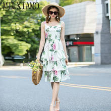 MIUXIMAO-vestido elegante de media pantorrilla para mujer, prenda de verano de alta calidad con estampado de flores, sin mangas, estilo europeo, 2021 2024 - compra barato