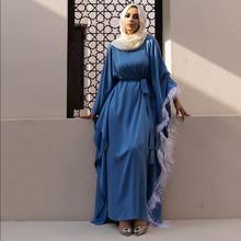 Mais recente elegante morcego mangas compridas muçulmano peignoir feminino vestido muçulmano borla design manto dubai islâmico turquia abaya f1974 2024 - compre barato