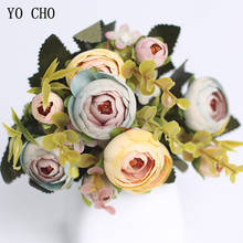 YO CHO-Flor artificial, rosa, Camelia, gradiente de color, ramo de flores falsas para decoración del hogar, ramo de rosas para novia y boda 2024 - compra barato