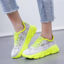 New Mesh Rhinestone Platform Muffin Wedge Hollow-out Lace up Daddy Shoes Sneakers Large Size White Shoes 2024 - buy cheap