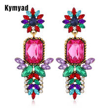 Kymyad-pendientes de cristal coloridos Vintage para mujer, aretes largos de piedra de resina, pendientes geométricos llamativos, joyería de moda 2024 - compra barato