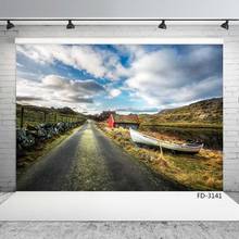 Dreamy Road Grassland Mountain Boat House Lake Scenery Background Vinyl Photography Photo Studio Props Nature Scenery Backdrops 2024 - buy cheap