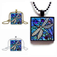 Colgante de azulejo de cristal para mujer, collar de joyería con diseño de libélula azul mística, insecto, Primavera, jardín, 2016 2024 - compra barato