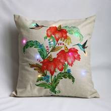 Flowers And Birds LED Light Cushion Cover 45*45cm Cotton Linen Pillow Covers Home Decor Sofa Cushions Pillow Cases KD-0600 2024 - buy cheap