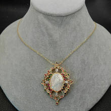 Mop shell cameo Virgin Mary colorful CZ Micro Pave Pendant chain necklace 17.5'' 2024 - buy cheap