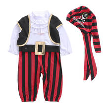 Traje de performance pirata para bebê, conjunto de 2 peças de roupa para menino e meninas, macacão de algodão unissex, roupas listradas com capuz, 2020 2024 - compre barato