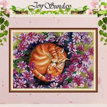 Cat in flowers patterns counted Cross Stitch 11CT 14CT Cross Stitch Set DIY wholesale Cross-stitch Kits Embroidery Needlework 2024 - buy cheap