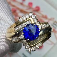 Anéis de casamento femininos, joias finas em ouro 14k 100% natural azul safira 1.3ct de pedras preciosas diamantes de safira 2024 - compre barato