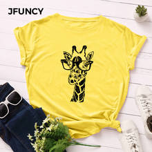 Jdocuy-camiseta feminina estampa girafa, plus size, manga curta, casual, 2020 algodão, feminina, camiseta 2024 - compre barato