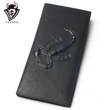 Men Black Scorpion Relief Stamp 100% Genuine Leather Wallet Men's Long Credit Card Travel Hand Purse For 2024 - buy cheap