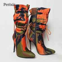 Perixir Women High Heels 11cm Stilettos Fashion Camouflage Ankle Boots Shoes Woman Lace Up Sexy Night Club Boots Spring/Autumn 2024 - buy cheap