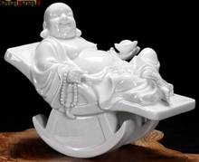 DS China Dehua White porcelain Buddhism chaise longue Maitreya happy buddha Statue 2024 - buy cheap