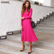 Luzuzi elegante fiesta Jersey plisado Vestido de las mujeres de invierno de 2020 otoño Rosa señoras de la Oficina Midi de Vestido Sexy de talla grande 2024 - compra barato