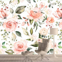 Rosa rosa personalizado mural papel de parede 3d natureza aguarela pintura da parede casa casamento sala estar romântico decoração da sua casa papéis 2024 - compre barato