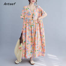 short sleeve cotton vintage floral dresses for women casual loose long woman summer dress elegant clothes 2021 2024 - buy cheap