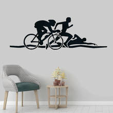 Adesivo de parede esportivo triatlo, adesivo de parede para bicicleta, natação, corrida, fitness, sportsman home, decoração interior da casa, decalque de parede de vinil ov115 2024 - compre barato