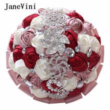 Janevini flores de casamento luxuosas, buquê de mão artificial de cetim com strass em cristal, acessórios de casamento 2019 2024 - compre barato