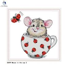 Joy Sunday Mouse in the cup Cross Stitch 11CT Printed Fabric 14CT Counted Canvas DIY Cross-stitch Set Embroidery Needlework 2024 - buy cheap